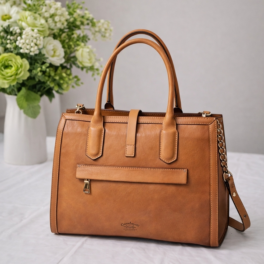 Elegant Tan Leather Satchel